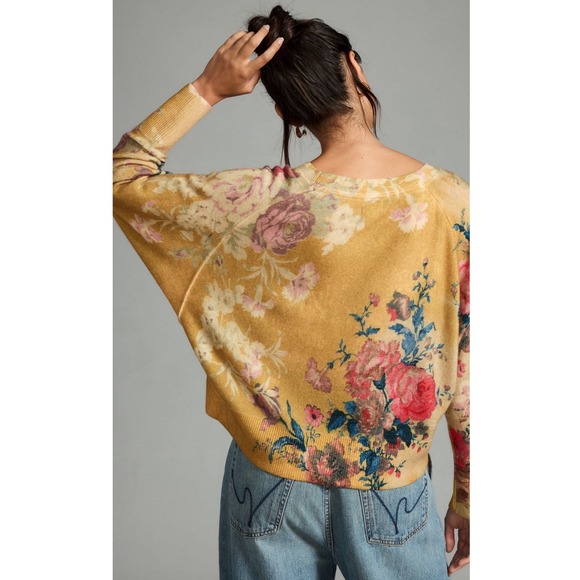 Anthropologie Sweaters - Anthropologie x Pilcro Diletta 100% Cashmere Floral Pullover Sweater Yellow XS